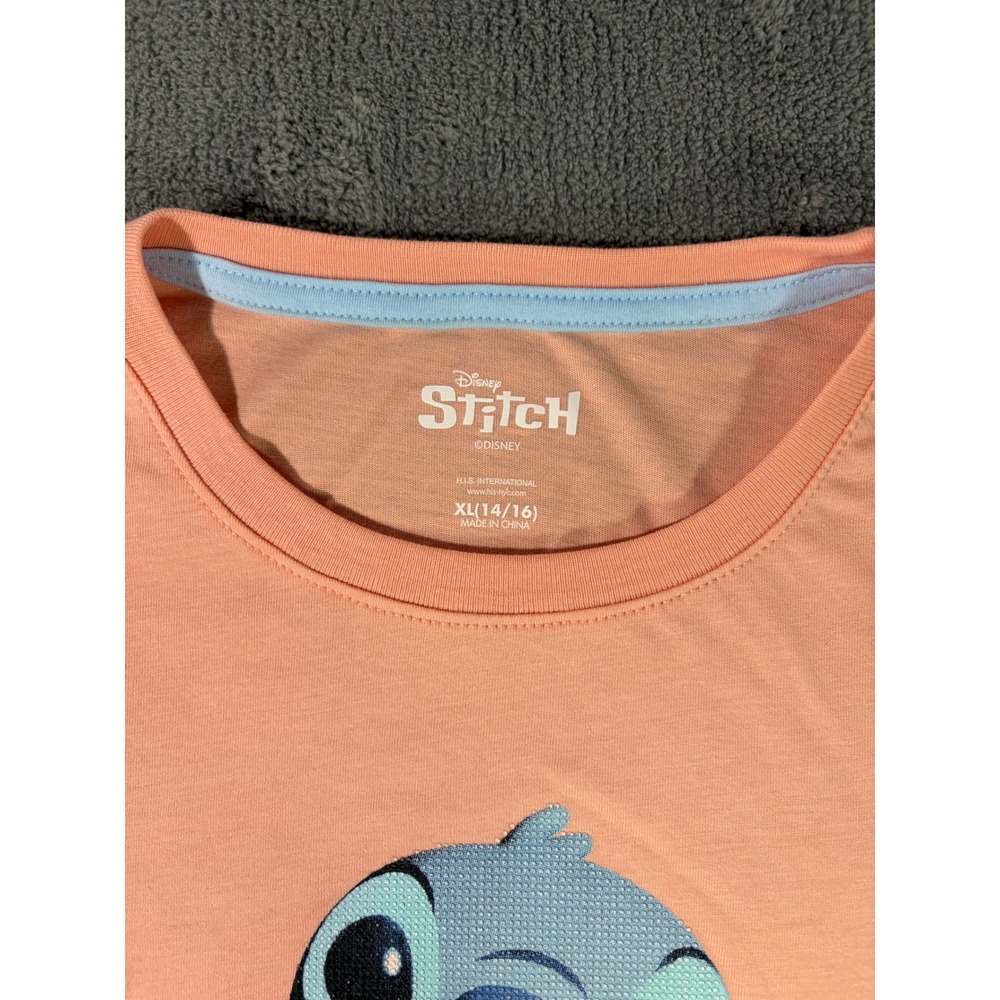 Disney Stitch Kids T-Shirt and Hat Set Peach Blue XL 14/16 New with Tags - Picture 3 of 9